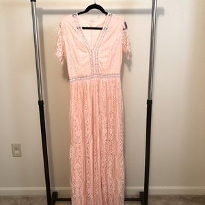 Pink lace maxi dress
